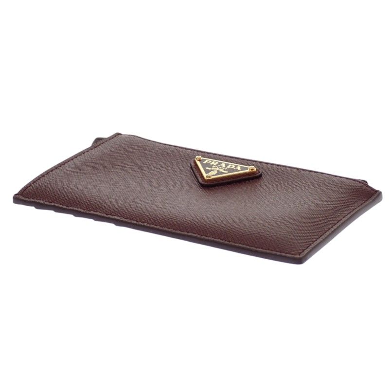 Prada Saffiano Triangle Card Case Bordeaux Burgundy Gold Genus — view 8