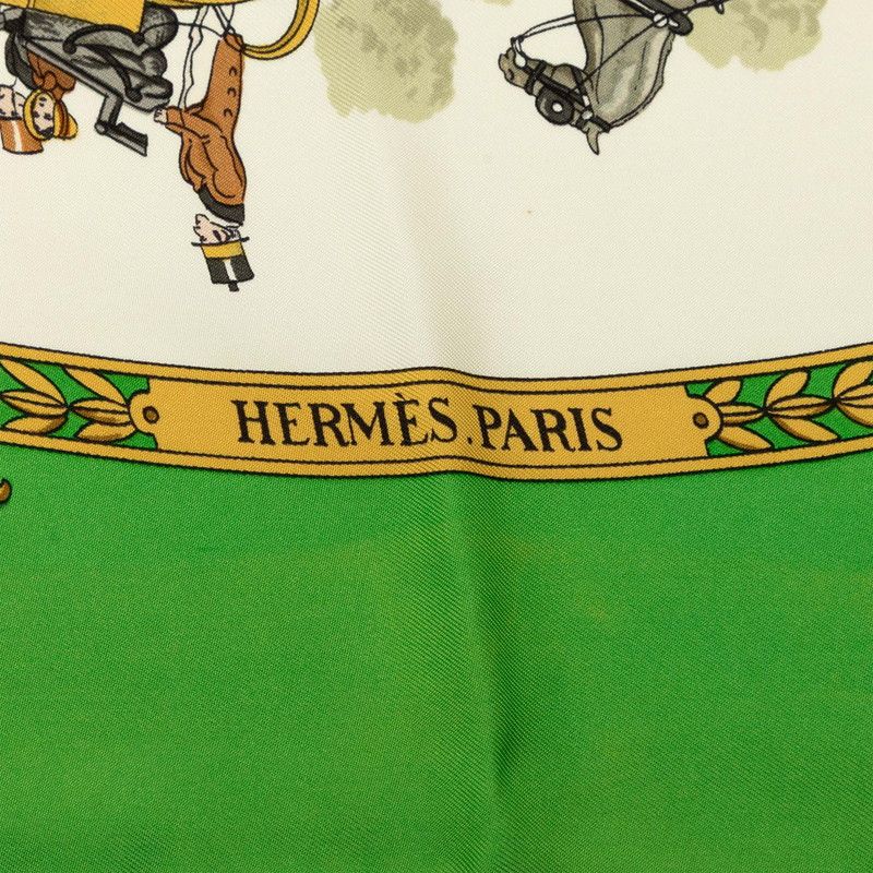 Hermes Carre 90 la Promenade de Longchamps Walkway to Ron Chien Scarf Green — view 8