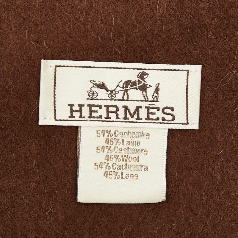 Hermes Logo Scarf Brown Cashmere Wool — view 4