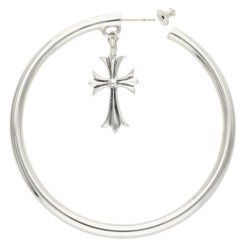 Chrome Hearts Tiny CH Silver Earrings with Cross — view 5