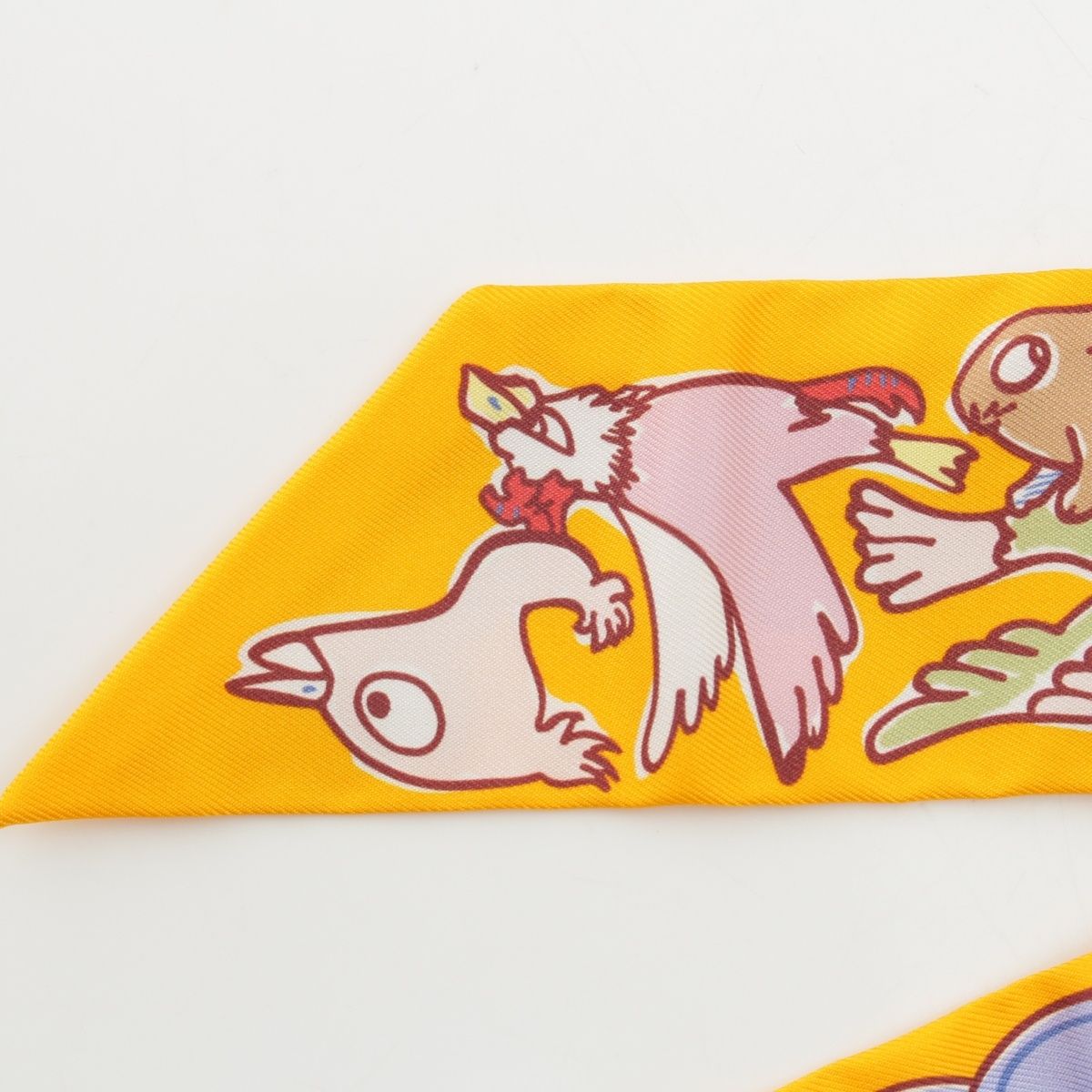 Hermes Twilly Silk Mille Et Un Lapins Thousand and One Rabbit Scarf Yellow — view 8