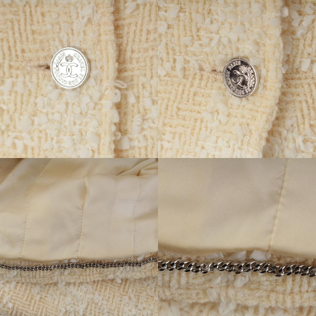 Chanel Tweed Coco Buttons Collarless Jacket White 36 — view 8