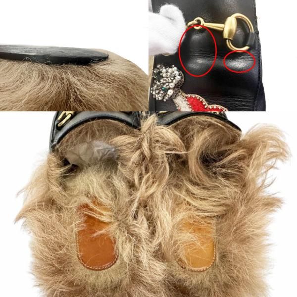 Gucci Princetown Horsebit Fur Mules Slip Ons Black — view 8