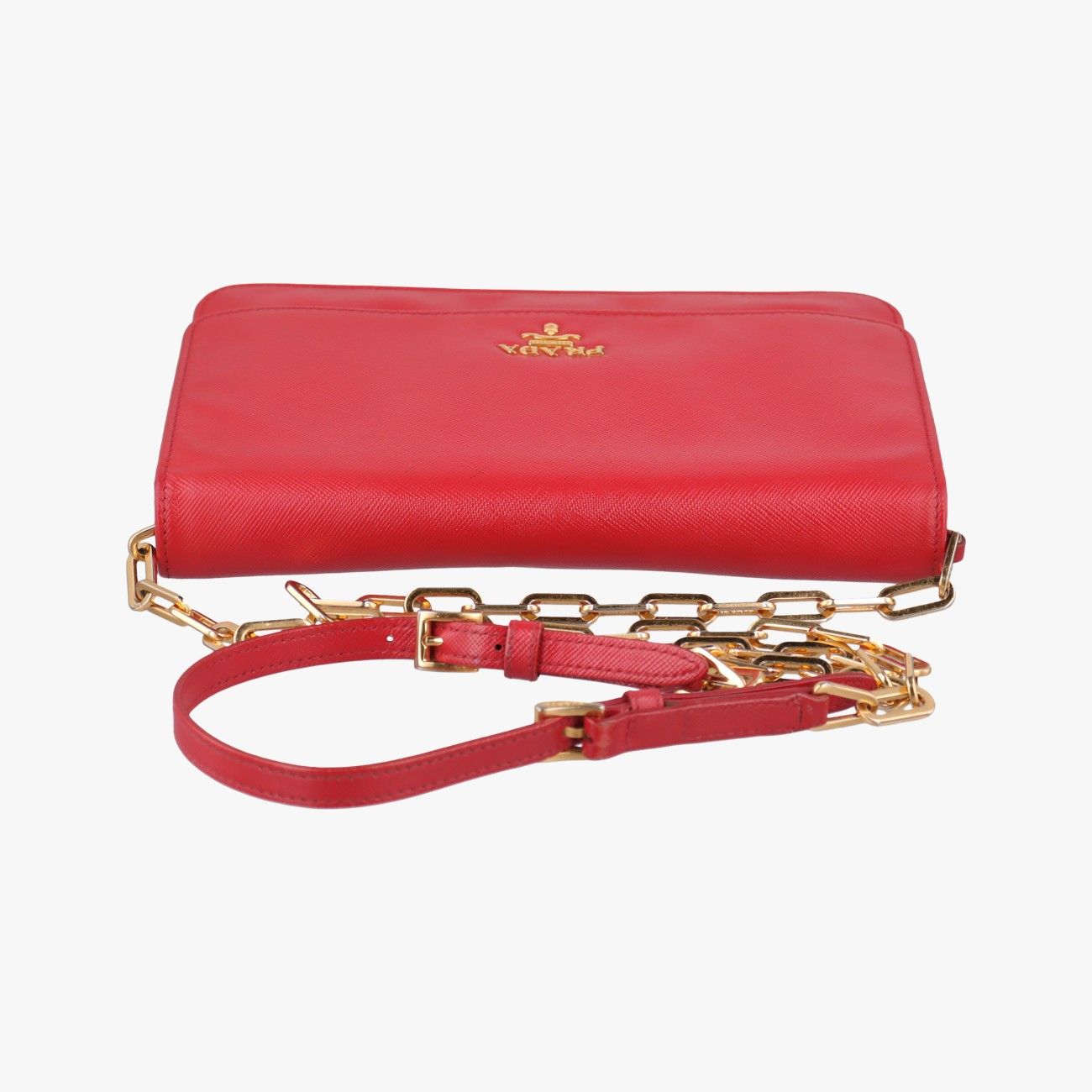 Prada Metal Wallet on Chain Cornflower Clutch Red Saffiano Leather — view 8