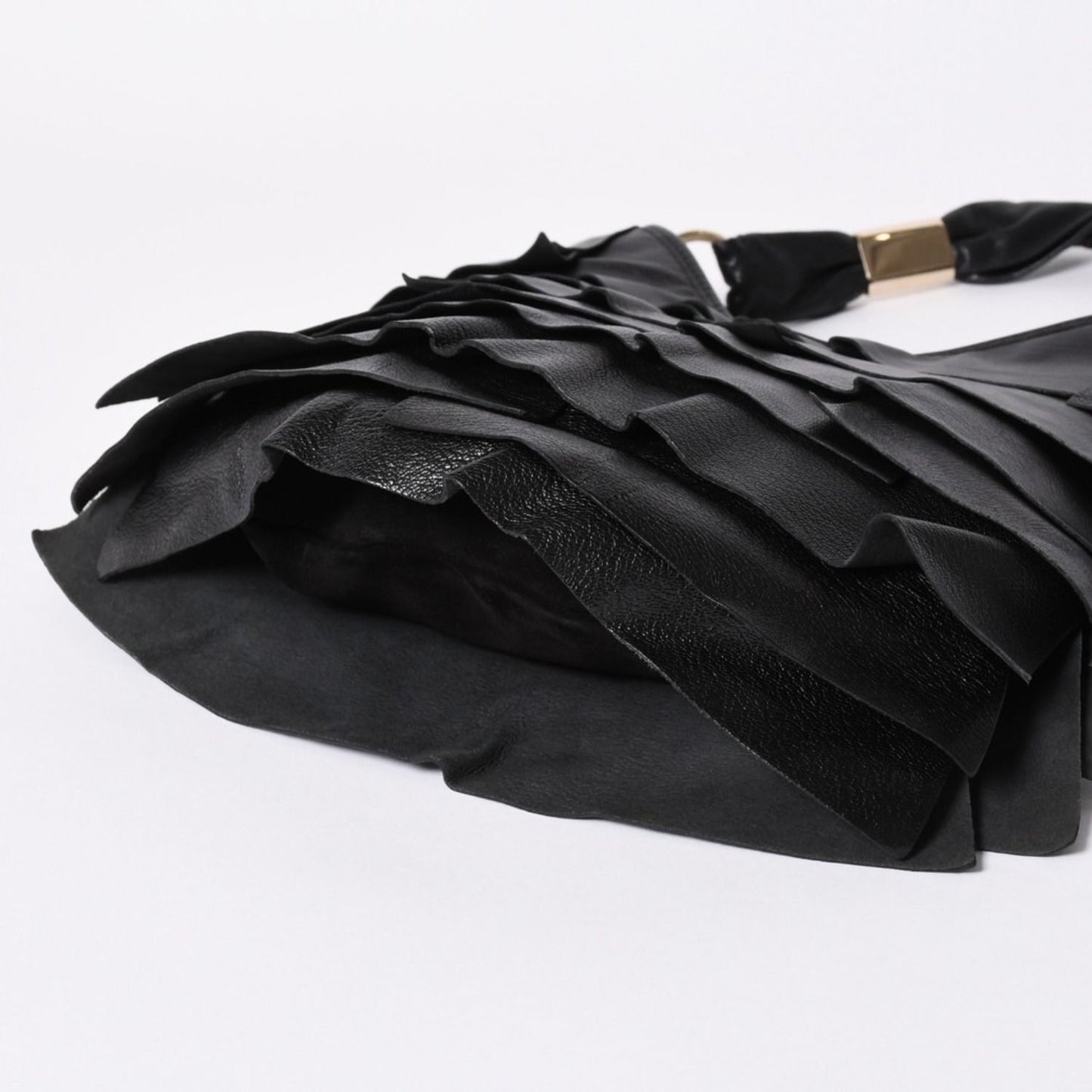 Saint Laurent Tropez Tiered Frill Bag Black Gold — view 8