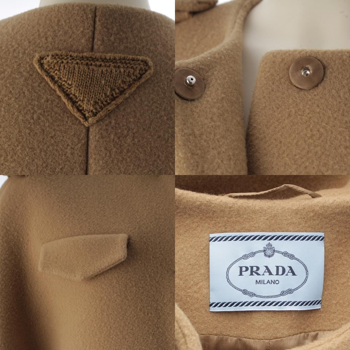 Prada Collarless Short Coat Poncho Beige 40 — view 8