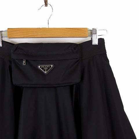 Prada Skirt Re-Nylon Circle with Triangle Logo Pouch Nylon Long L Black 42 — view 8