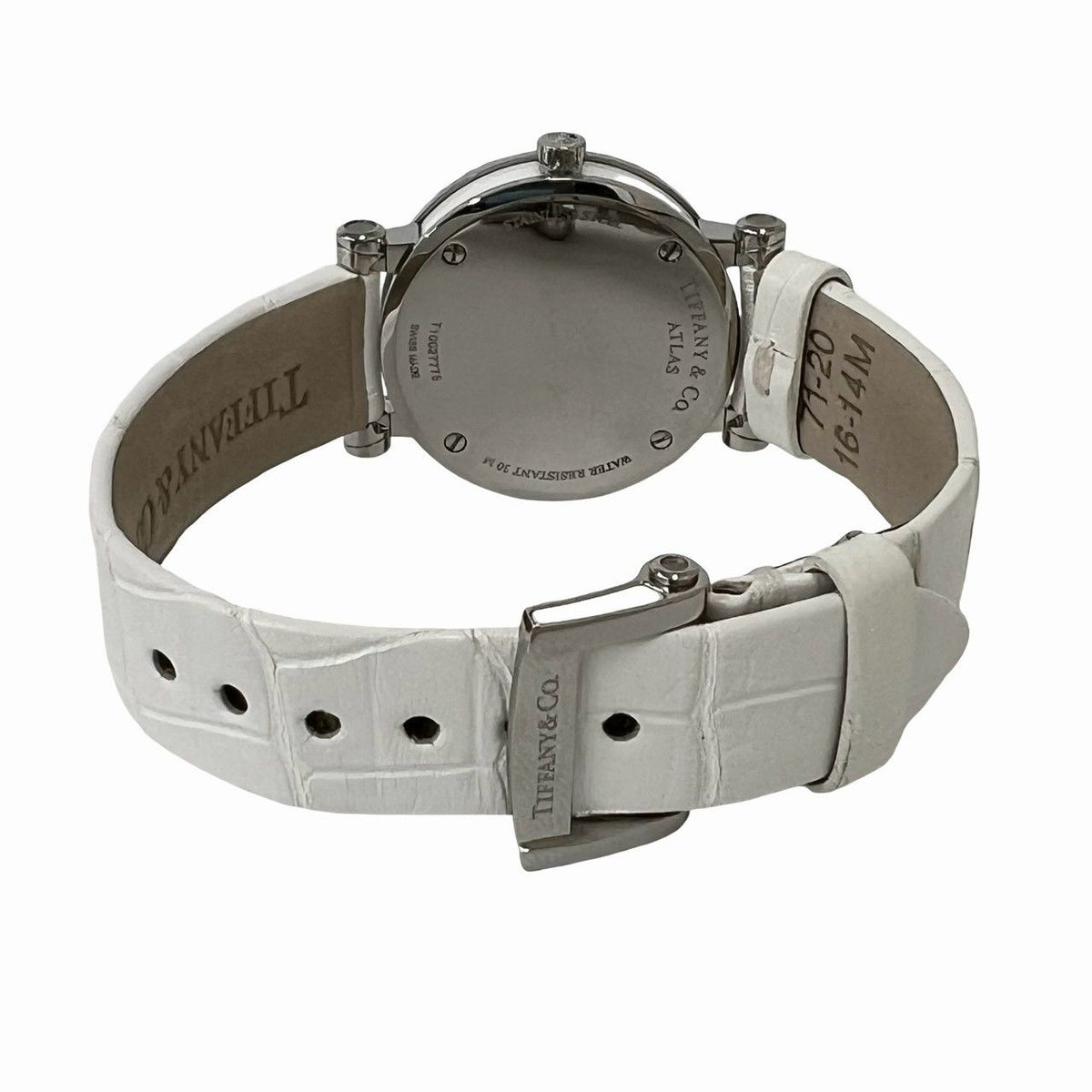 Tiffany & Co Atlas Stainless Steel Leather Quartz Watch Wrist Silver White — view 8