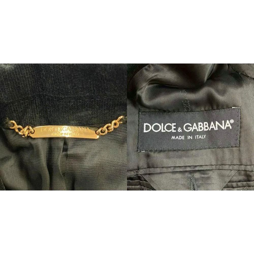 Dolce & Gabbana Long Coat Deep Green Corduroy Gold Color Long Sleeve 46 — view 8