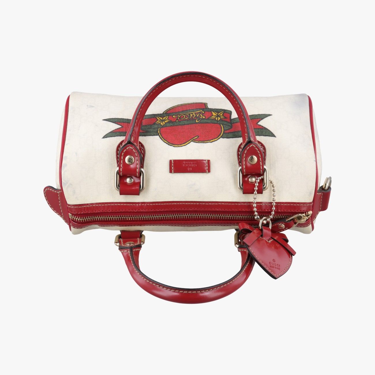 Gucci GG Supreme Tattoo Print Heart Charm White Keychain — view 8