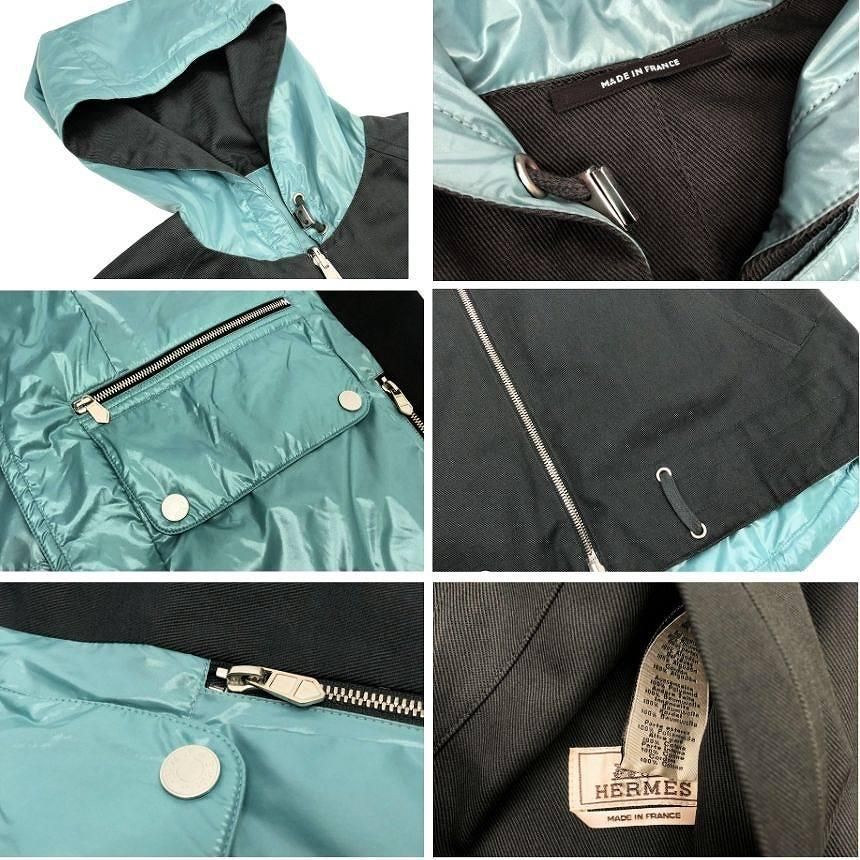 Hermes Hooded Vest Reversible Light Blue Khaki Vintage — view 3