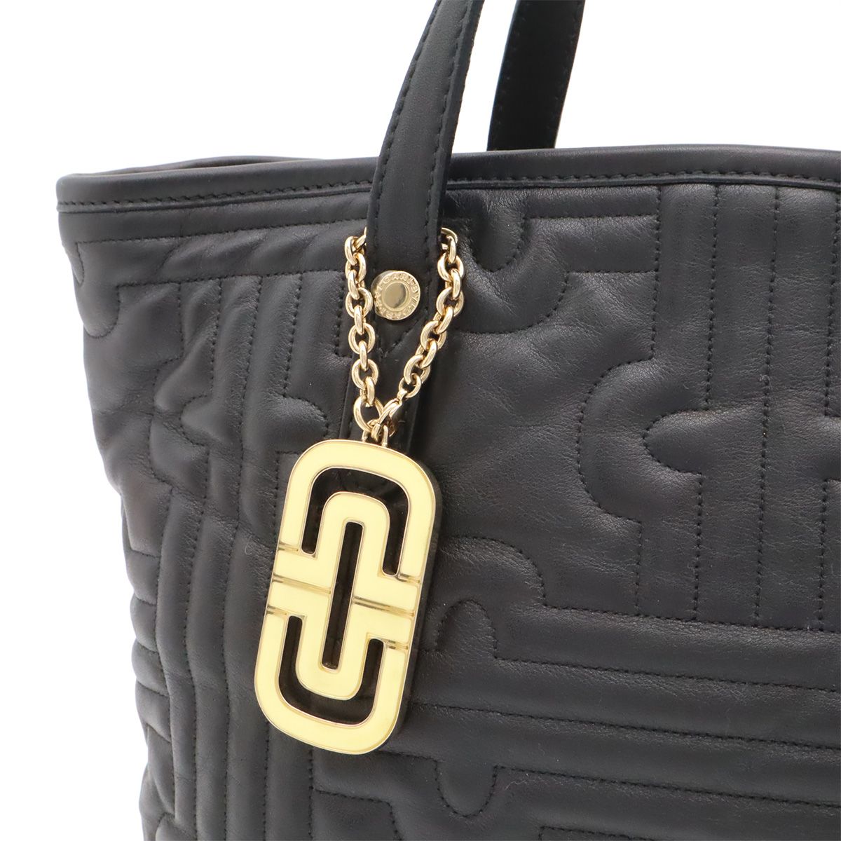 Bvlgari Parentesi Tote Shoulder Bag Quilted Leather Black Gold Charm — view 8
