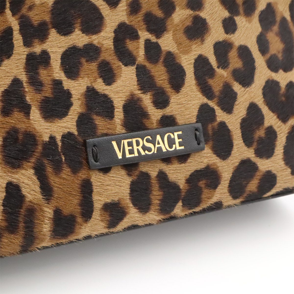 Versace Medusa Leopard Print Shoulder Bag 2-Way Calf Hair Beige Black — view 8
