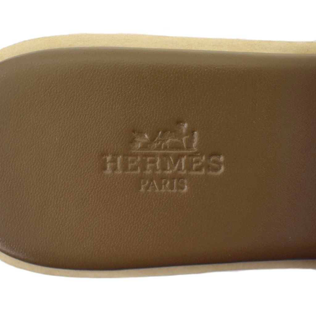 Hermes Eze Sandals H Logo Suede Cork Wedge Sole Thick Khaki Beige — view 6