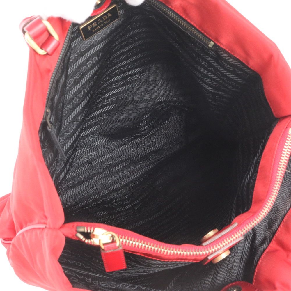 Prada Tessuto Nylon Triangle Logo Leather Red Tote Bag Shoulder — view 8