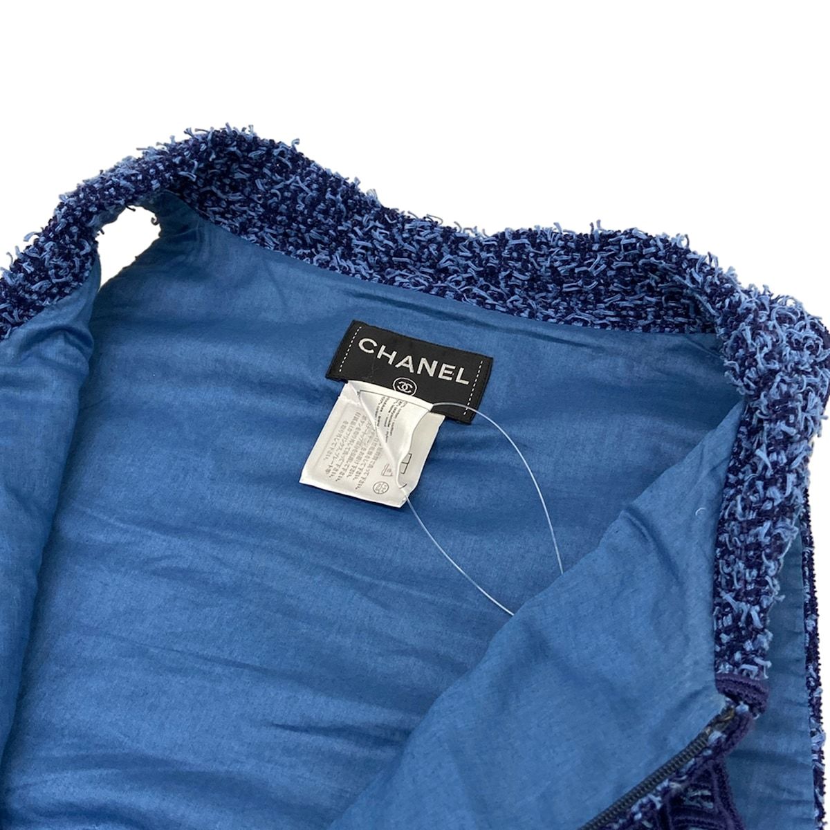 Chanel Dress M Blue Tweed Zip Up Cotton 38 — view 8