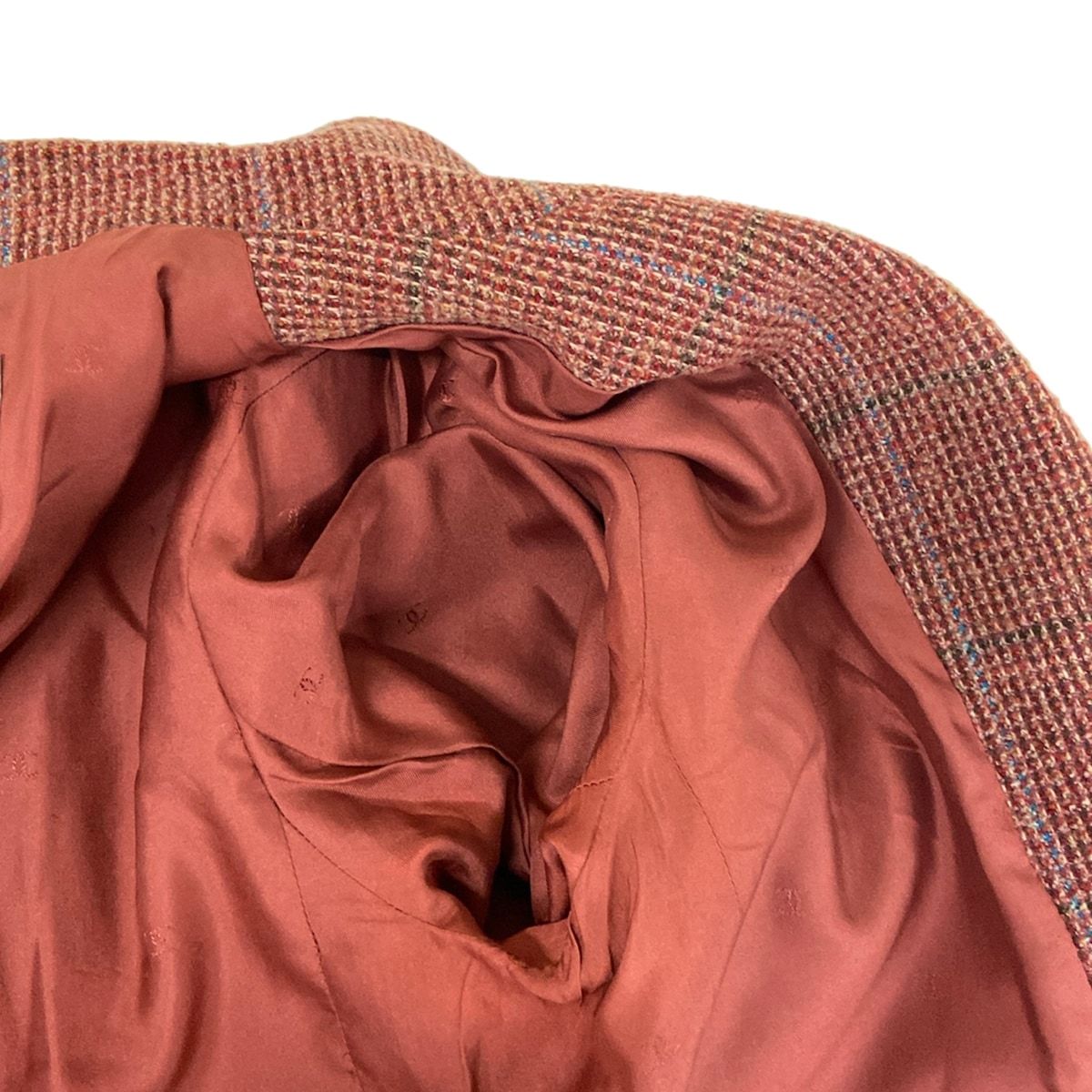 Chanel Jacket M Red Dark Brown Multi Shoulder Pad Long Sleeve Check Wool 38 — view 8