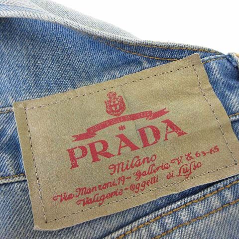 Prada Denim Bib Overalls Mini Dress Triangle Logo M Light Blue 42 — view 8