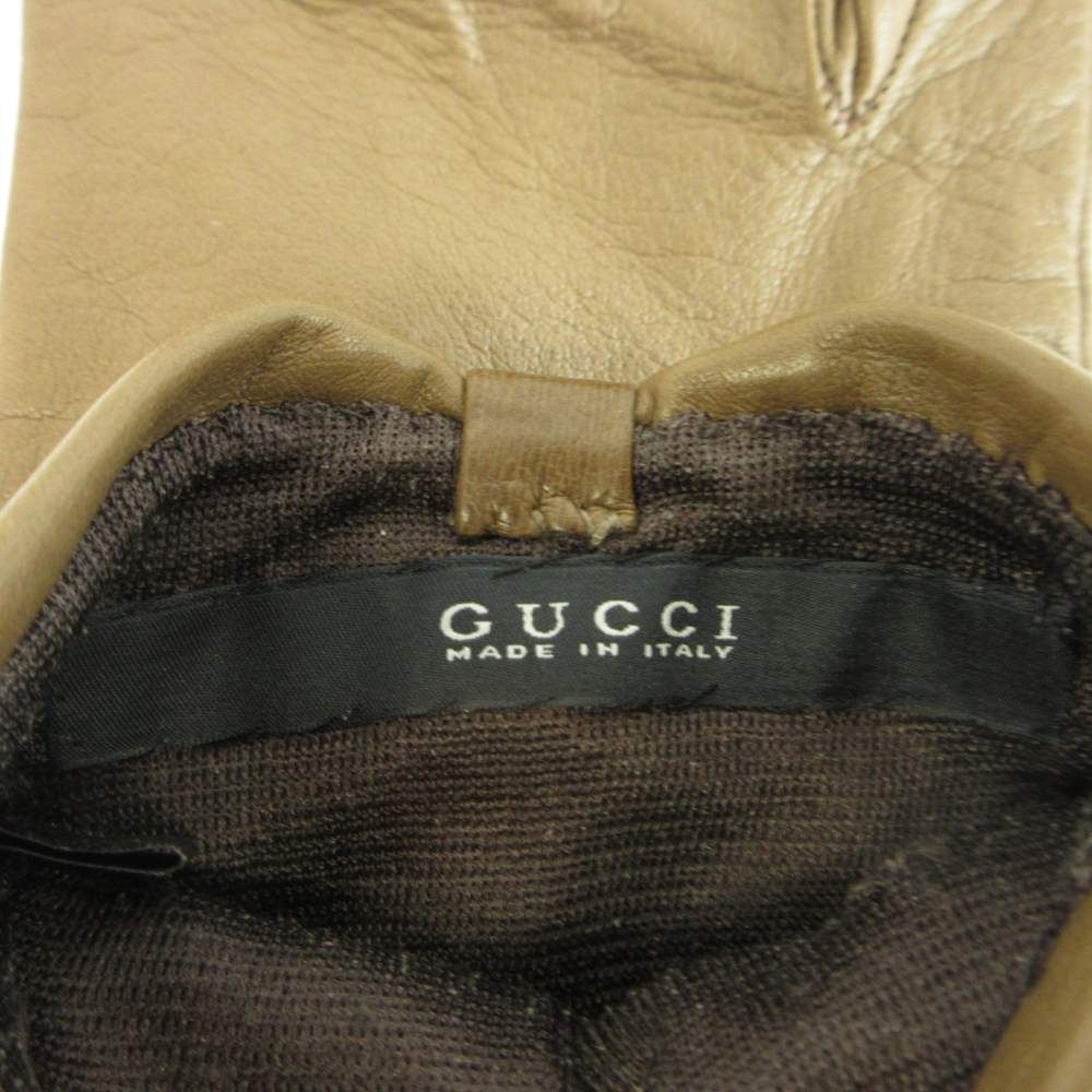 Gucci Gloves Sheep Leather Lambskin Ribbon Interlocking G Heart Charm 7 Brown — view 5