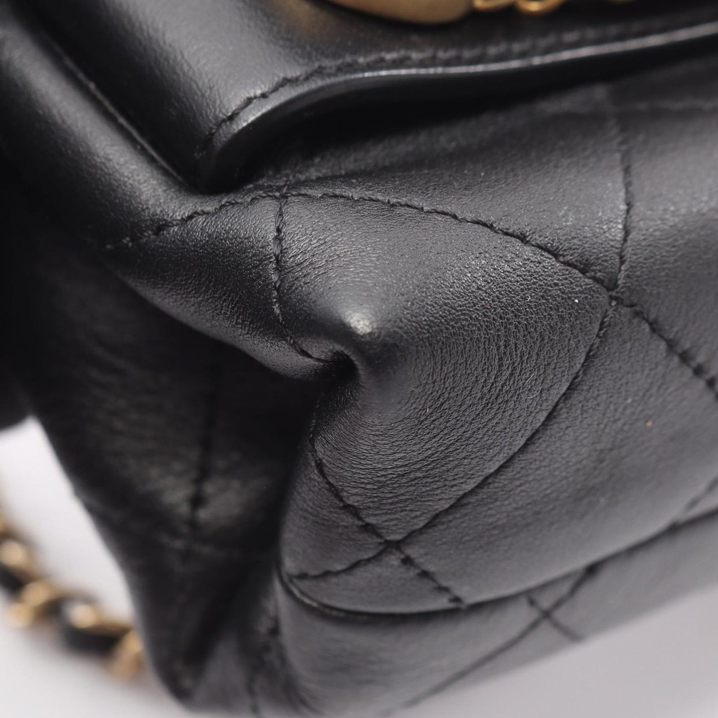 Chanel Shoulder Bag Quilted Logo Black Lambskin Chain — view 8