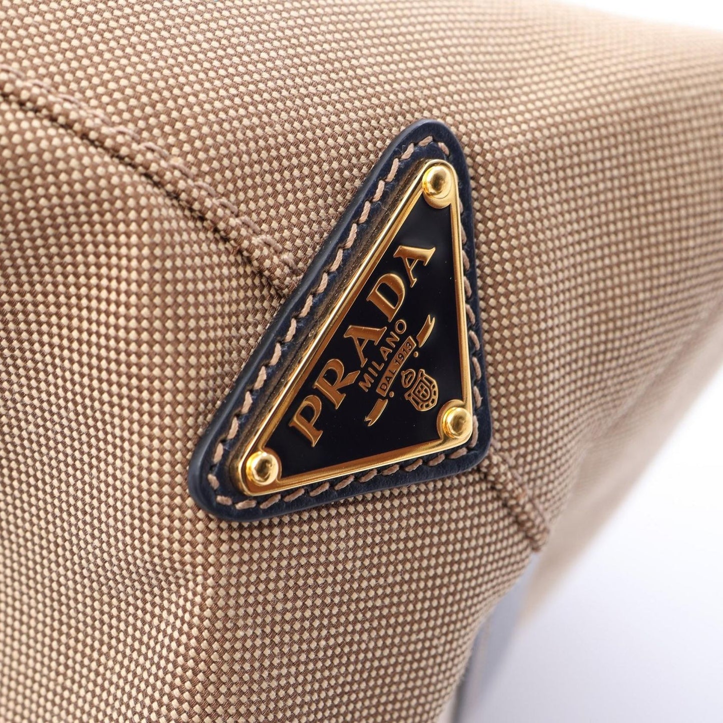 Prada Tote Bag Tessuto Soft CA Beige Navy Canvas Leather Logo Jacquard — view 8