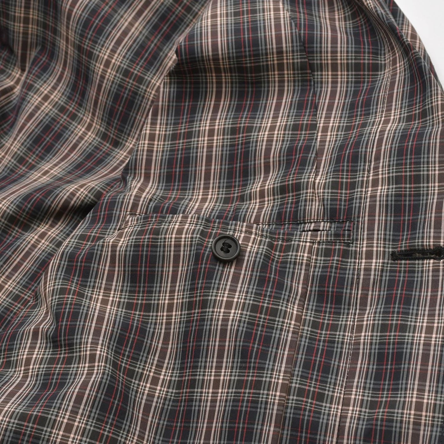 Prada Plaid Trench Shirt Coat Black Red Gray Triangle Logo — view 8