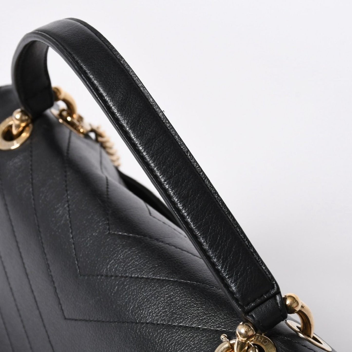 Chanel Chevron 2-Way Chain Shoulder Bag CC Logo Calfskin V-stitch Gold — view 8