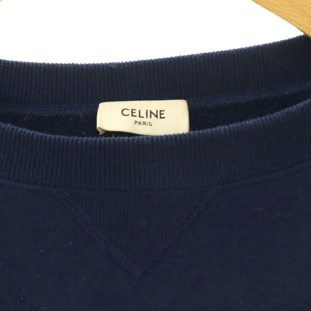 Celine Logo Print Cropped Sweatshirt Pullover Long Sleeve Navy S — view 5