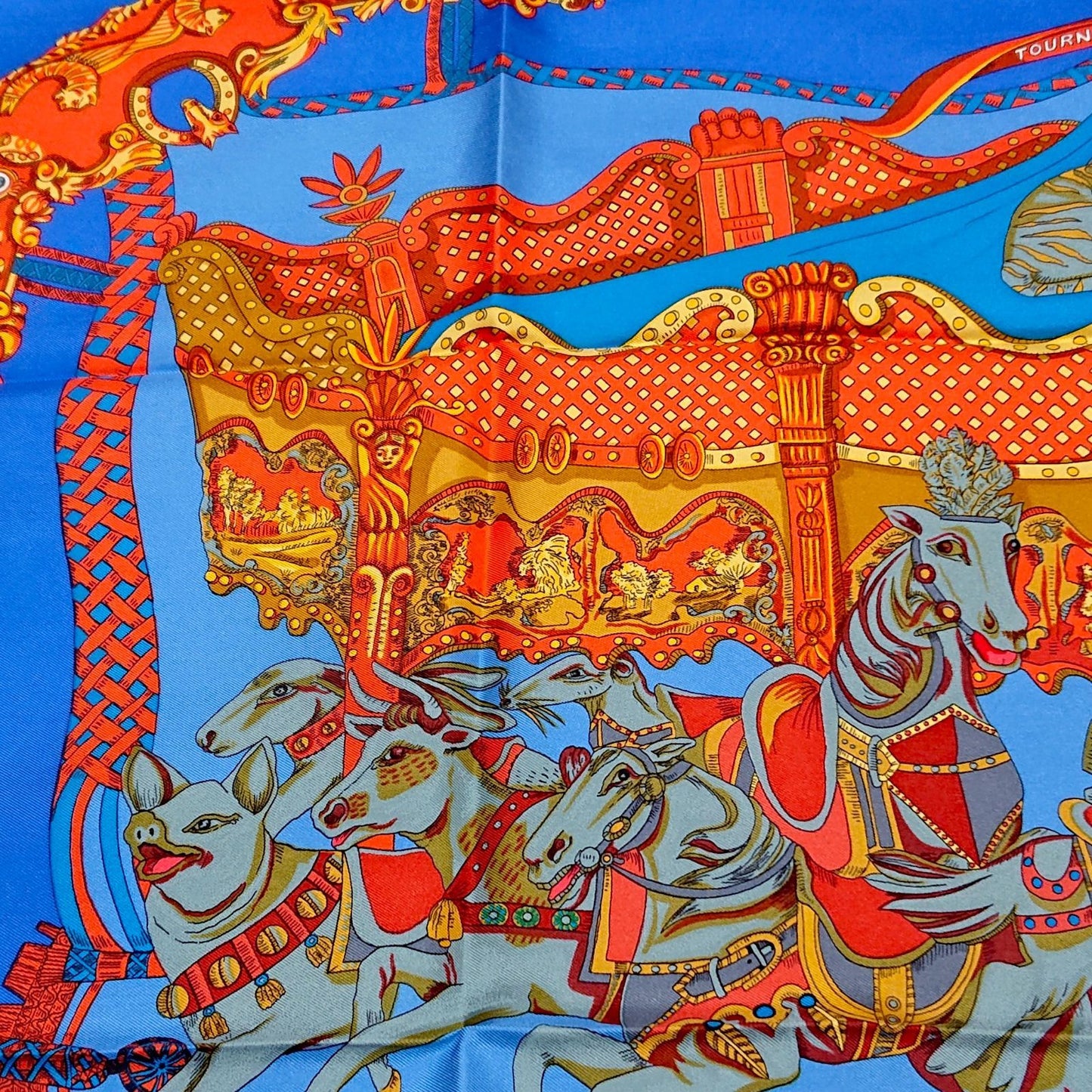 Hermes Carre 90 Tournez Manege Annie Fevre Silk Scarf Blue — view 8