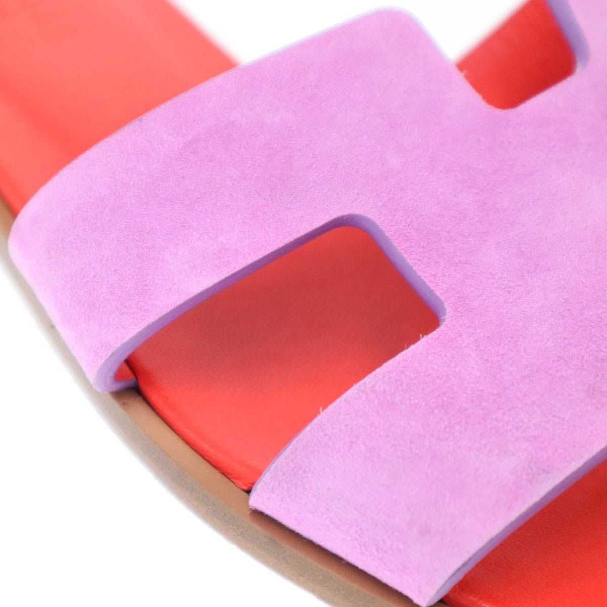 Hermes Oran Leather Sandals Purple Red — view 8