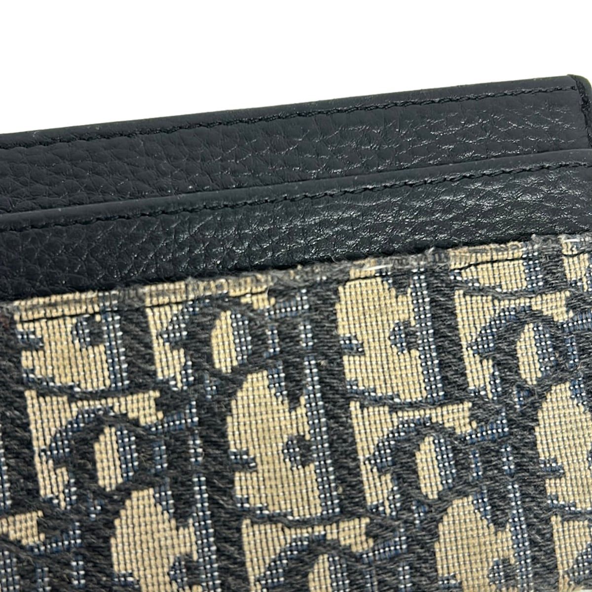 Dior Card Case Oblique Montaigne Black Beige Leather — view 6