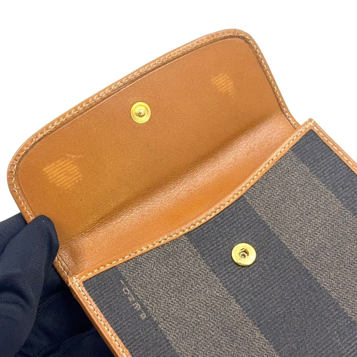 Fendi Pecan Leather Brown Beige Snap Wallet Gold — view 8