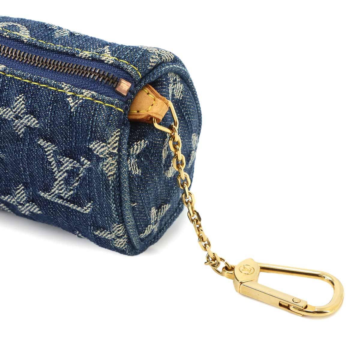 Louis Vuitton Monogram Denim Trousse Speedy PM Pouch Blue Gold — view 7