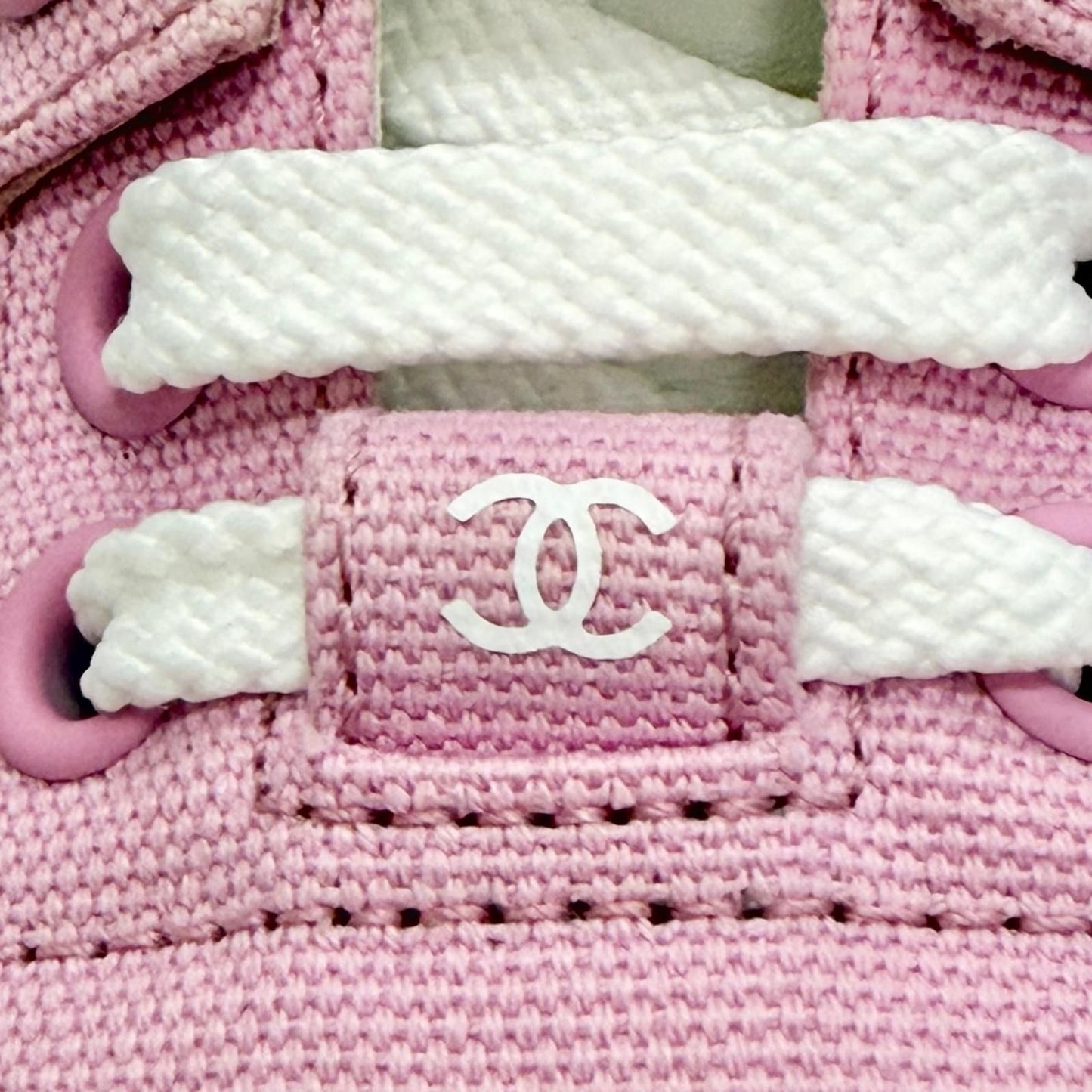 Chanel Canvas Leather CC Logo Bicolor Sneakers Pink White — view 8