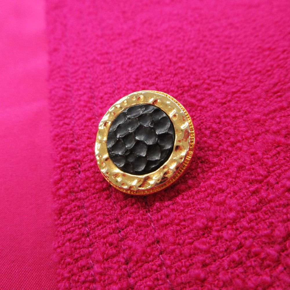 Chanel Collarless Jacket Tweed Gold Button Cropped Front Opening Lined Pink — view 8