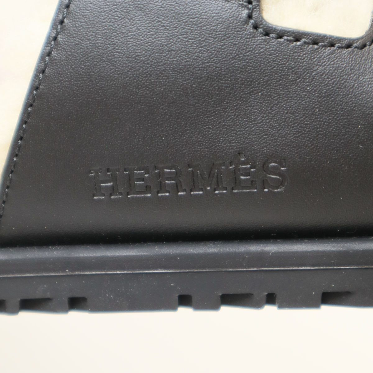 Hermes Chypre Sheepskin Shearling Strap Leather Sandals Black — view 8