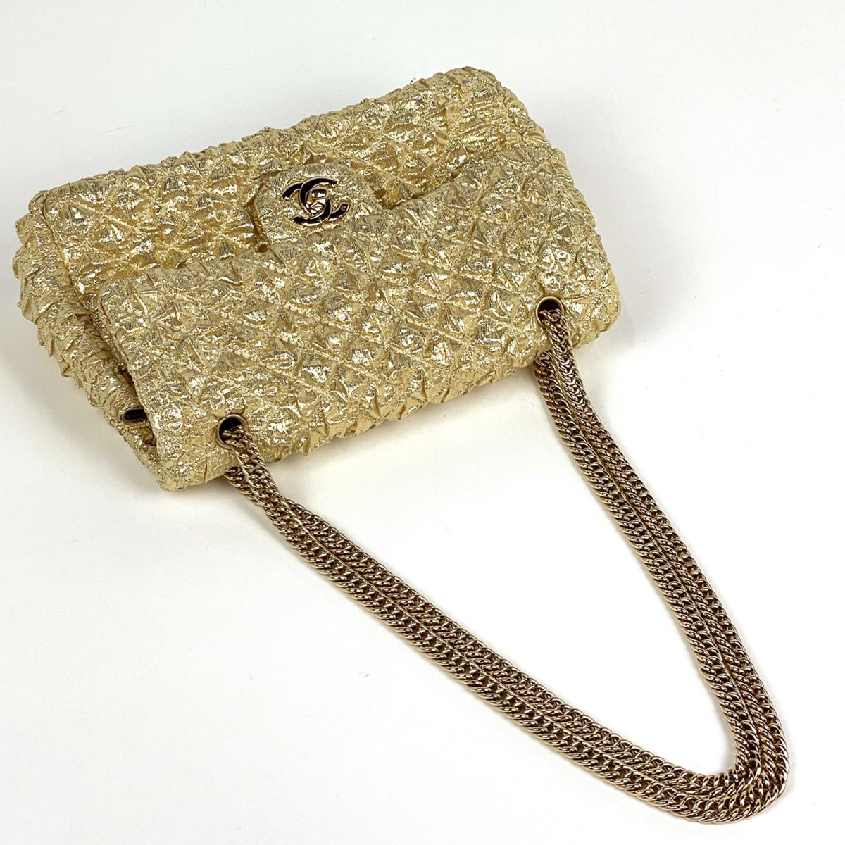 Chanel Shoulder Bag CC Logo Double Flap Fabric Gold — view 8