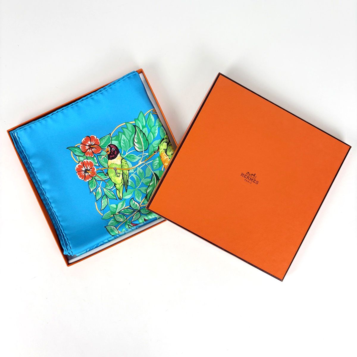 Hermes Carre 90 Jungle Love Scarf Leopard Print Silk Blue Multicolor — view 6