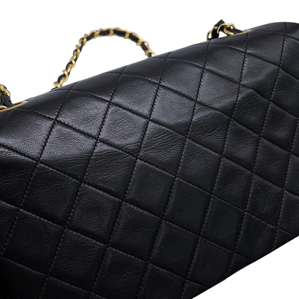 Chanel Chain Shoulder Bag Quilted CC Logo Full Flap Lambskin Black — view 8