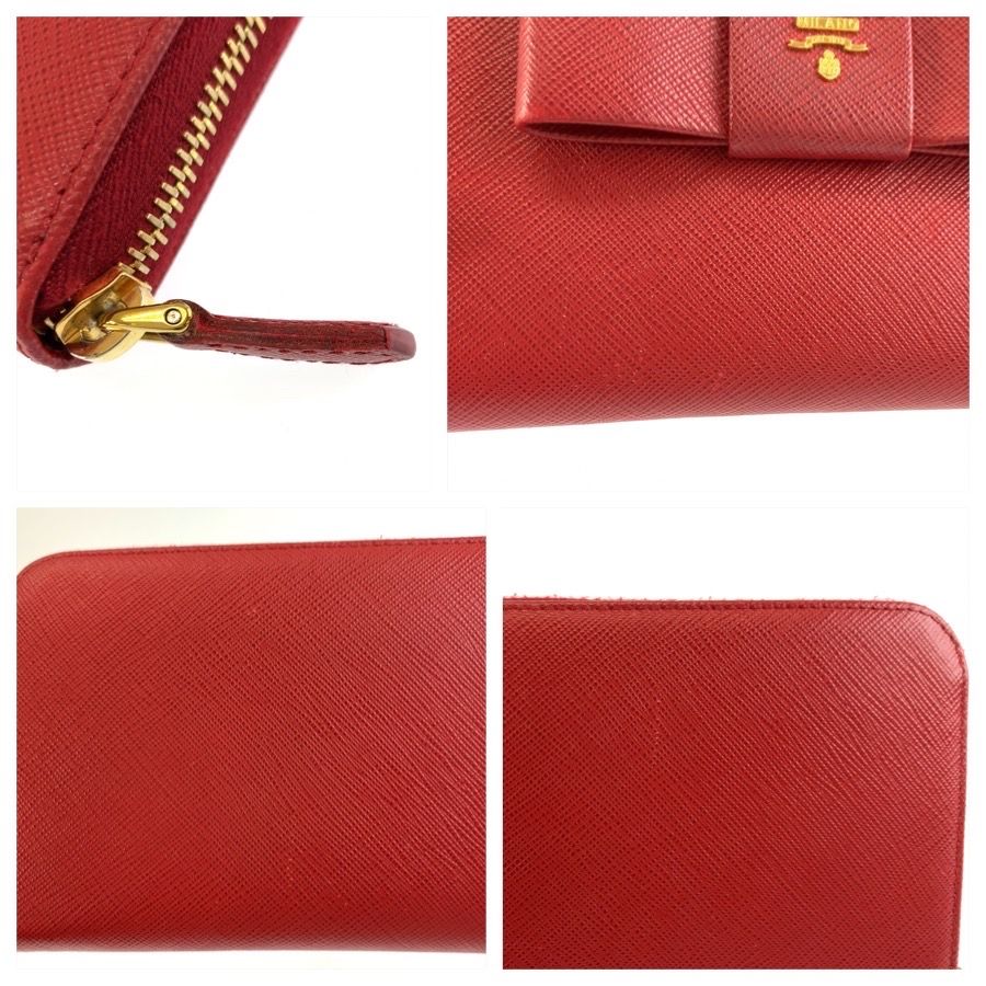 Prada Saffiano Ribbon Red Gold Leather Wallet — view 8