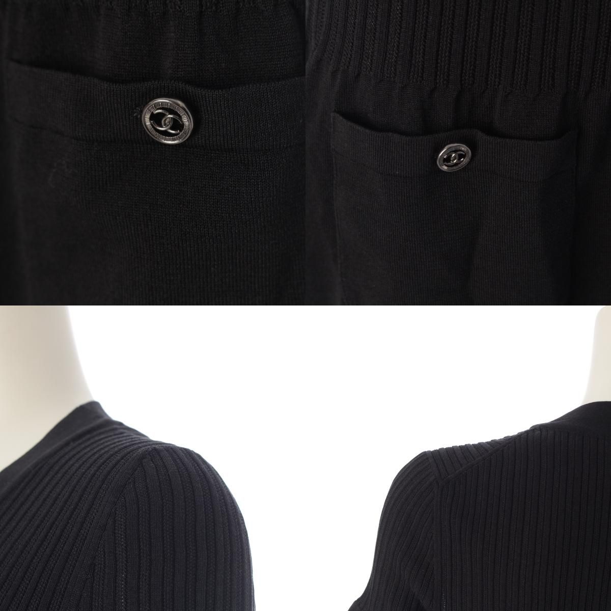 Chanel Circle CC Logo Short Sleeve Openwork Rib Knit Switch Dress Black 38 — view 8