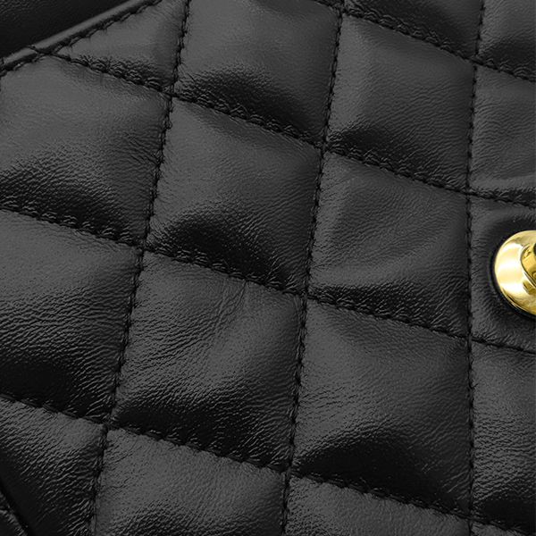 Chanel 2-Way Bag Small Top Handle Flap Lambskin Shiny Black Gold Handbag — view 8