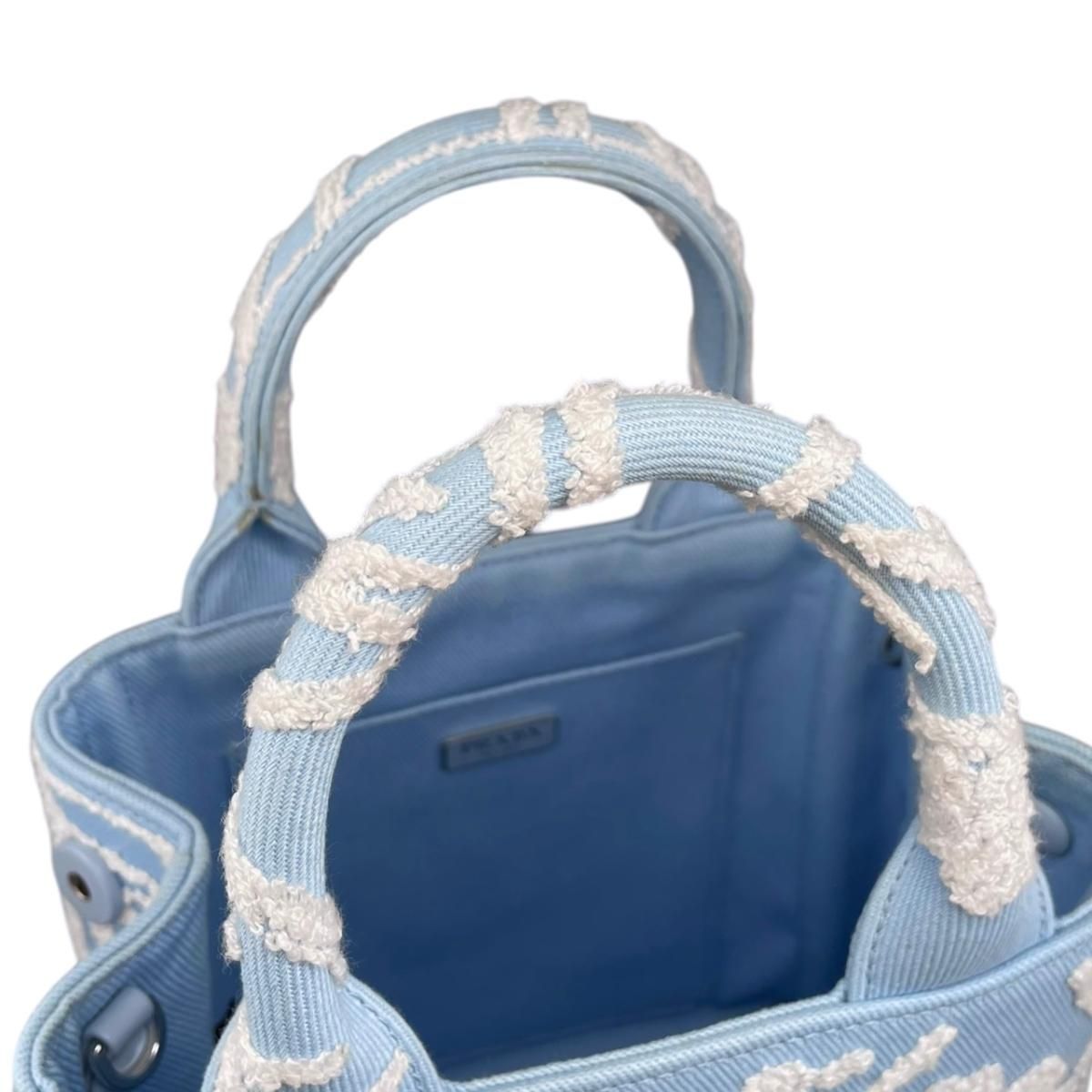 Prada Shoulder Bag Drill Canvas Jacquard Logo Embroidery Blue White Silver — view 8