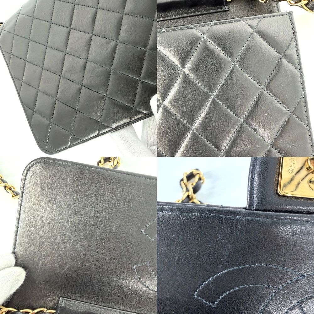 Chanel Shoulder Bag Quilted CC Logo Push Lock Crossbody Lambskin Black Gold — view 8