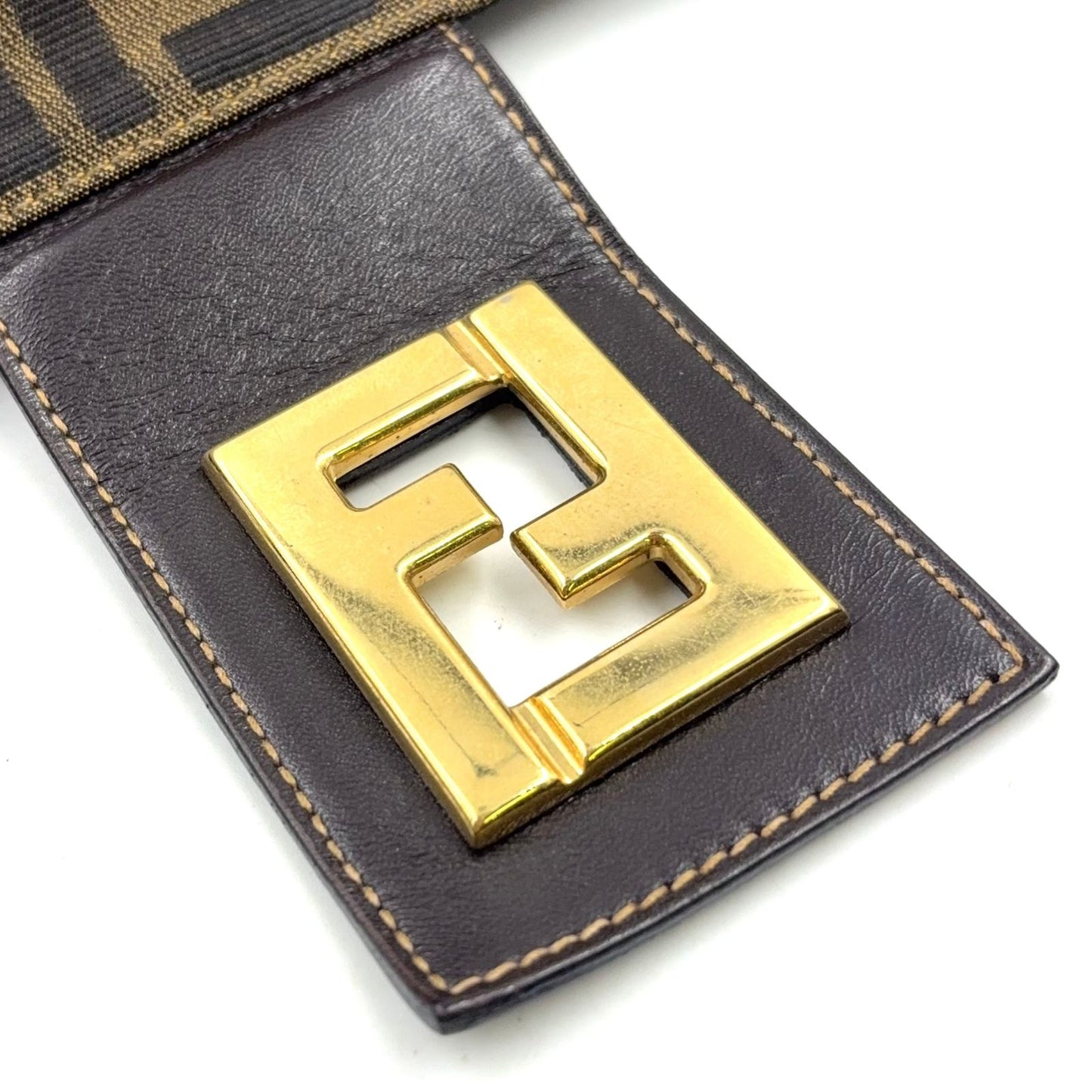 Fendi Zucca Pattern Leather Canvas Brown Black Bag Gold — view 8