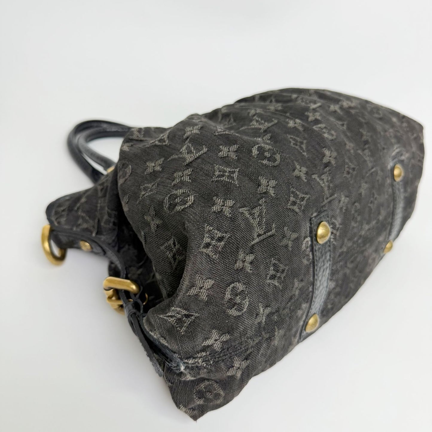 Louis Vuitton Monogram Denim Neo Cabby MM Handbag Leather Black Vintage — view 8
