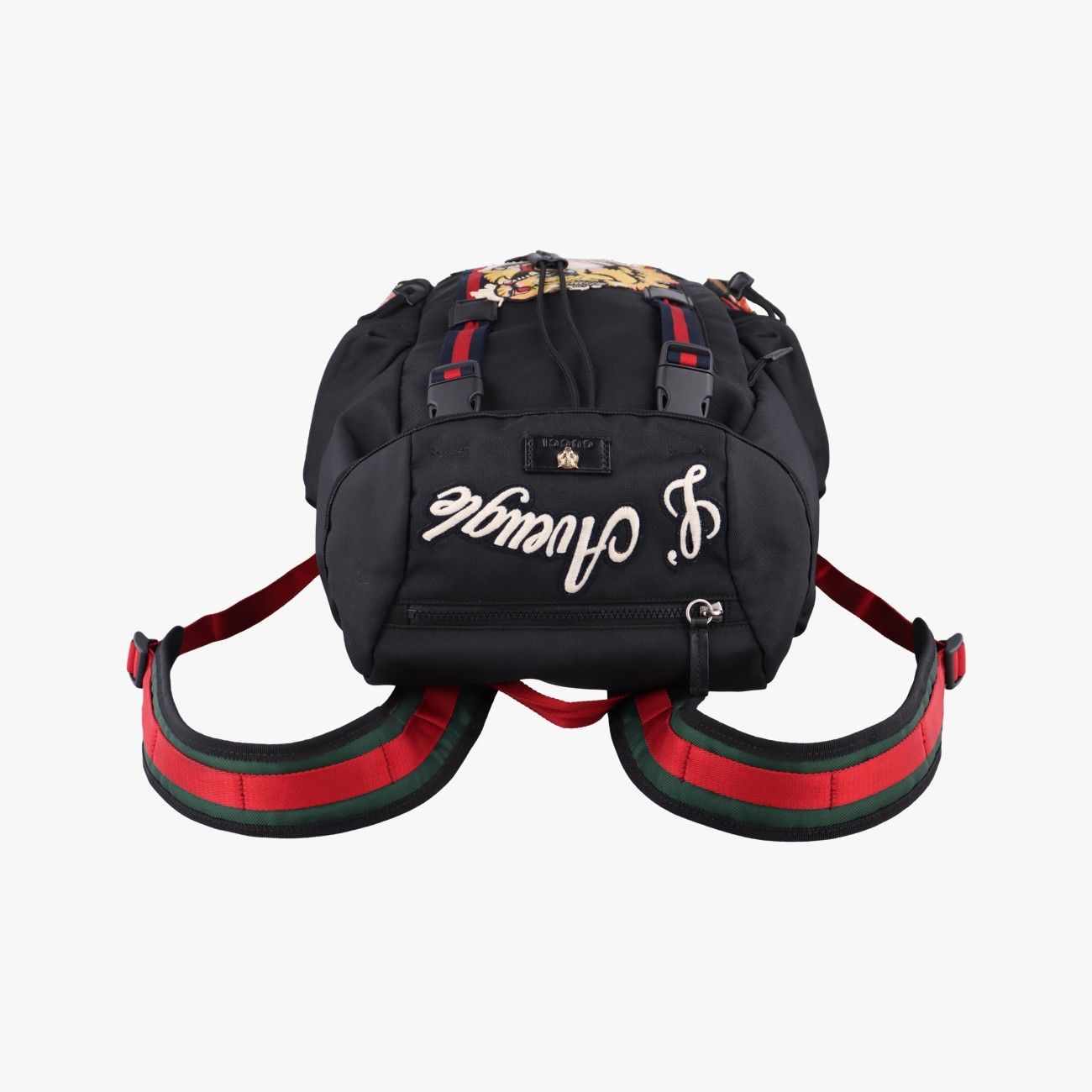 Gucci Sherry Line Embroidered Tiger Black Multicolor Canvas Backpack — view 8