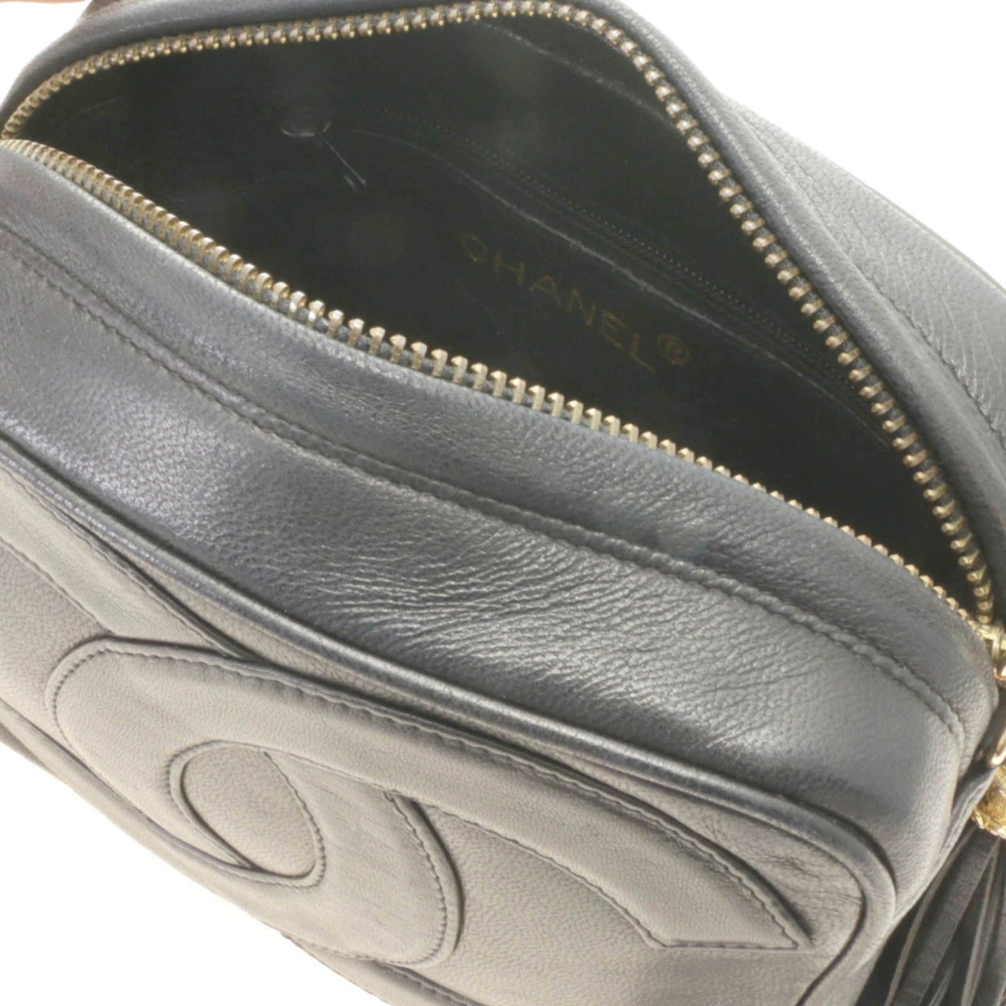 Chanel CC Logo Tassel Chain Shoulder Black Gold Lambskin Bag — view 8