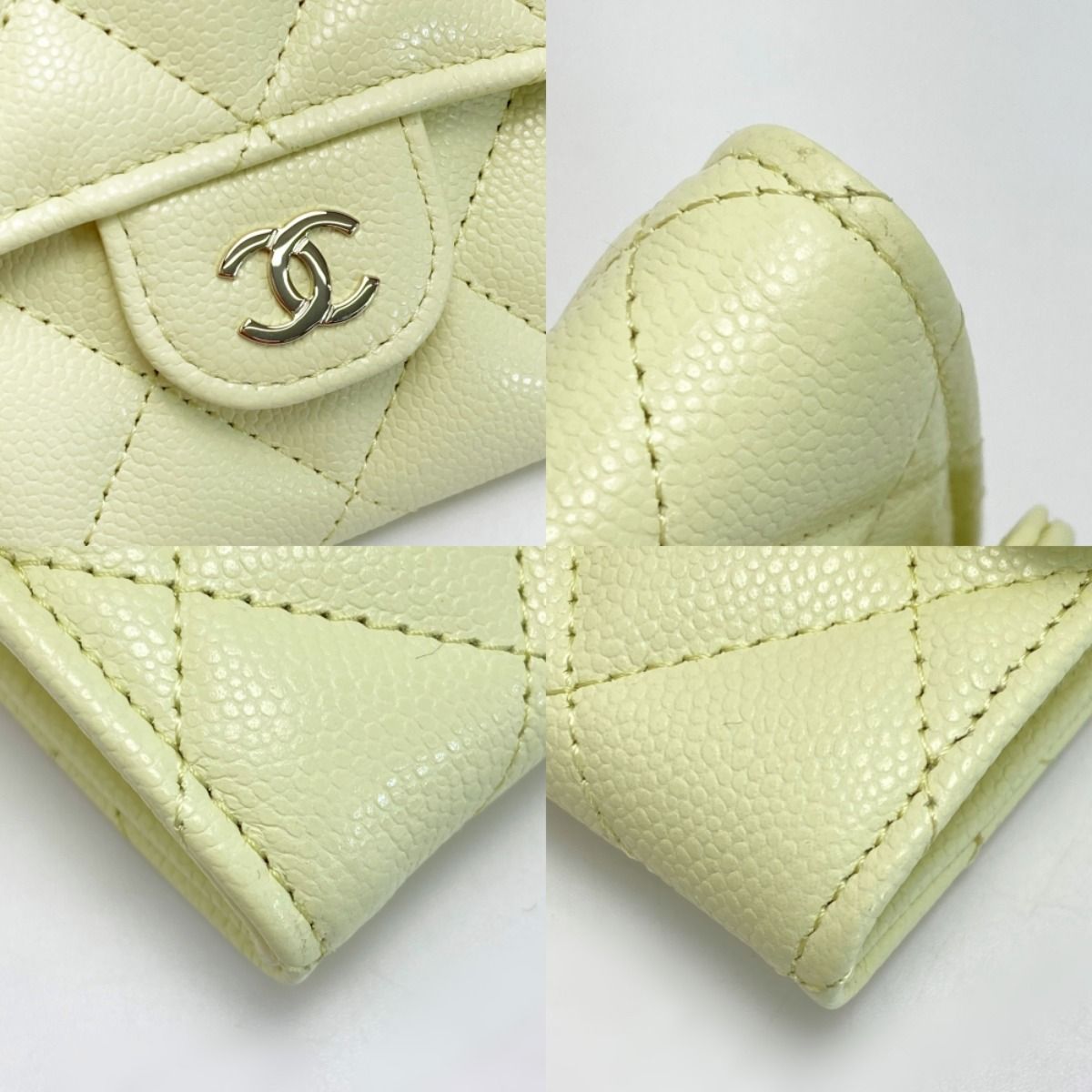 Chanel Quilted Classic Flap Wallet Light Yellow CC Logo Caviar Leather — view 7