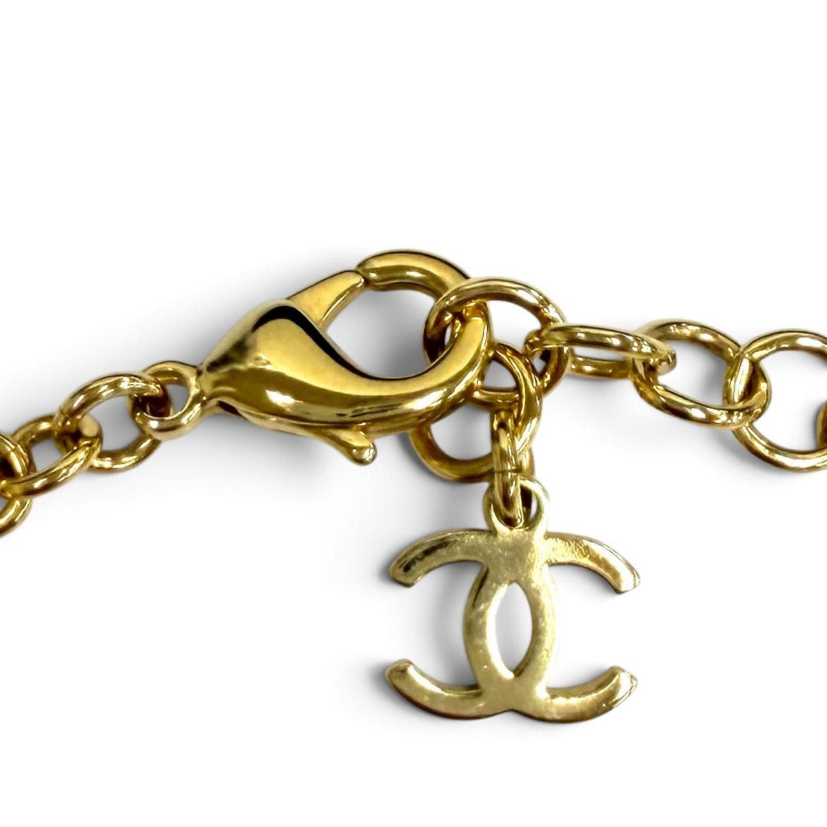 Chanel CC Logo Eco Pearl Stone Crush Chain Necklace Gold Pink White — view 8